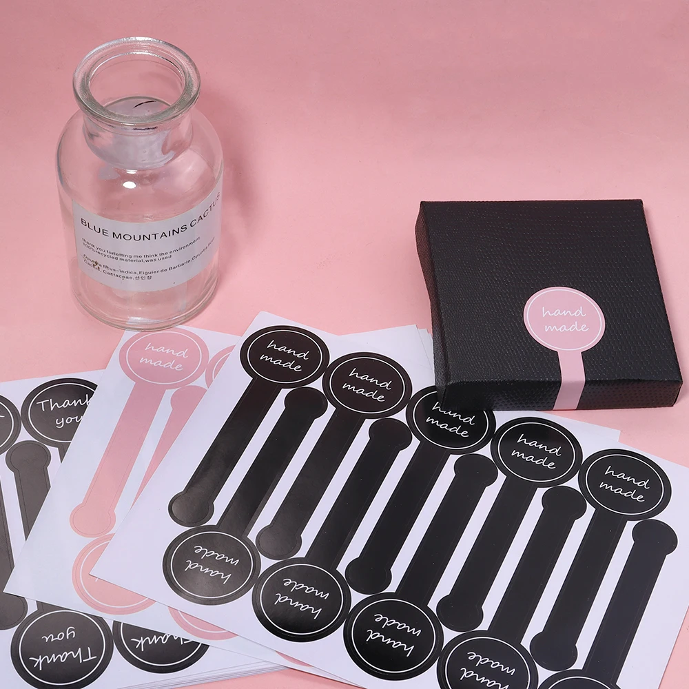 100pcs Black Thank you long sealing sticker pudding bottle sticker, Pink baking box label sticker, baking, handicraft products view 5