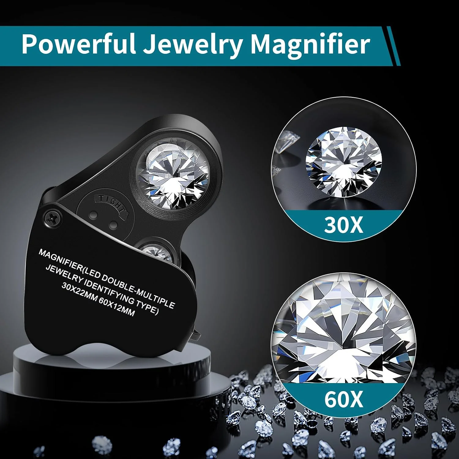 Qeosvve 30X 60X Illuminated Jewelers Loupe Magnifier Foldable Jewelry Magnifier with LED Light for Jewelry Coins and Stamps