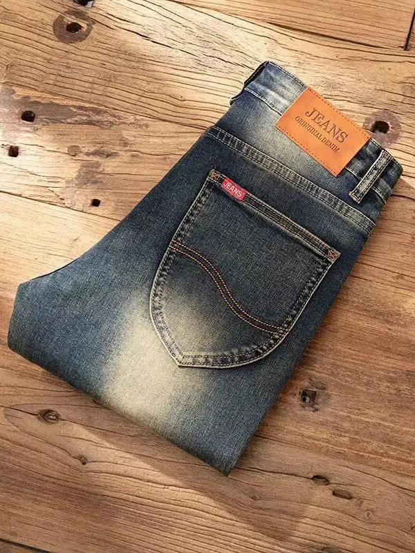 

Гонконгские элитные мужские джинсы в стиле ретро, облегающие эластичные капри, повседневные, износостойкие, со средней талией, классические сезоны