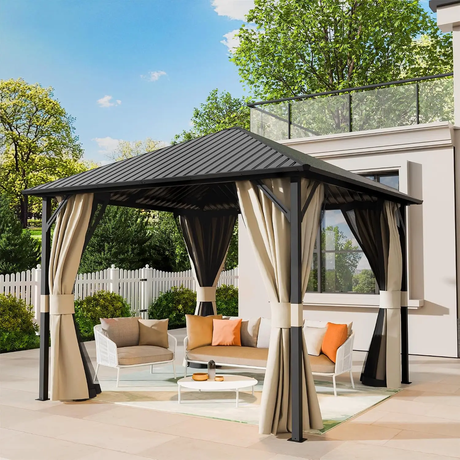 10'x10' Hardtop Gazebo, Metal Gazebo with Galvanized Steel Roof, Hard Top Patio Gazebos, Outdoor Permanent Gazebo, Customized