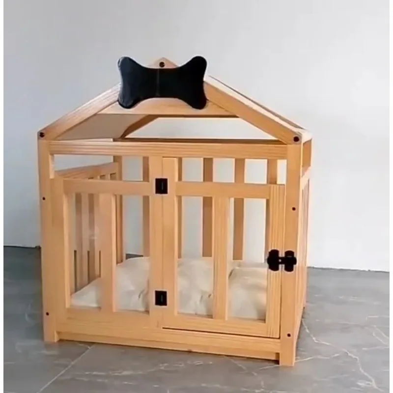 Massief houten binnenhondenhokkooi voor kleine middelgrote honden Vier seizoenen Universeel afneembaar wasbaar huisdierbed voor woonkamer
