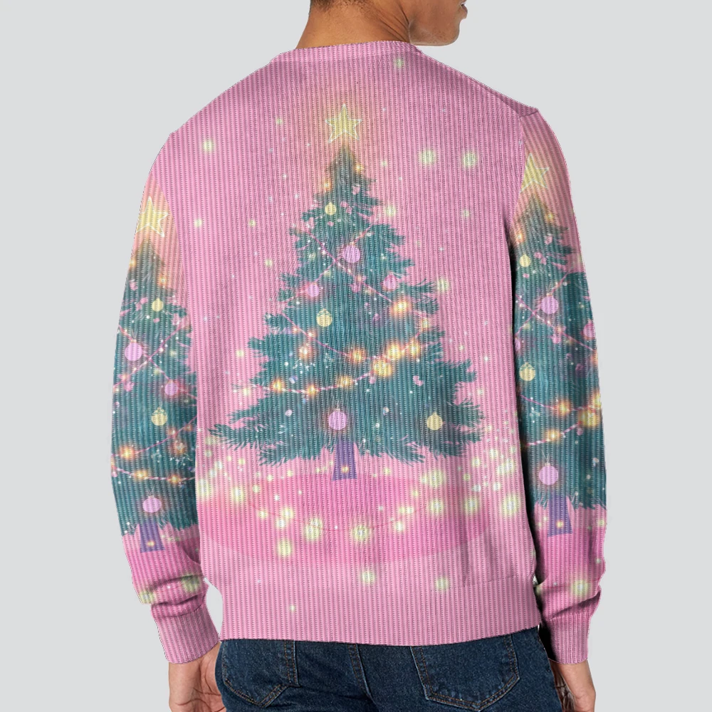 Men's and women's Crew Neck Sweater Soft Casual Sweaters for Men, Lights Christmas tree prints, Autumn/winter Pullover Sweater