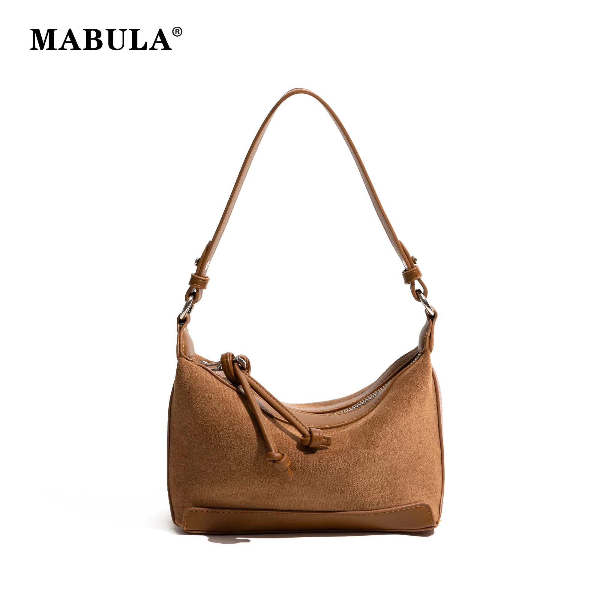 

MABULA Vintage Faux Suede Dumpling Bag Solid Color Crossbody Satchel Ladies Practical Shoulder Shopping Bag Simple Phone Purse