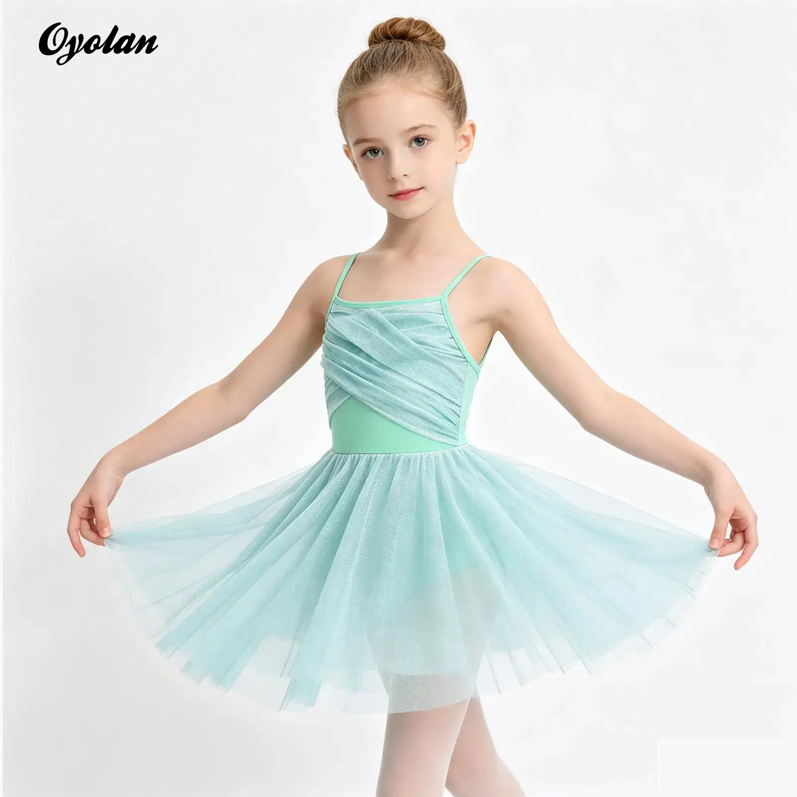 

Kids Girls Glittery Gymnastics Leotard Figure Skating Costume Sheer Mesh Ballet Lyrical Latin Contemporary Modern Dance Dress