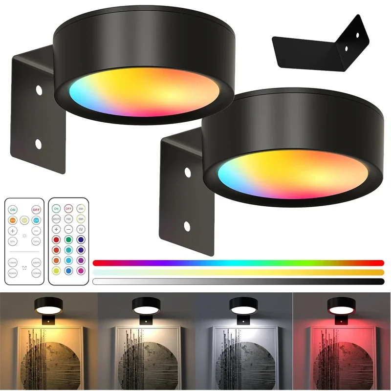 1/2pcs Picture Lights LED Magnetic Art Display Light Battery Operated Magnetic Dimmable Painting Spotlight w/ 13 Lighting Modes
