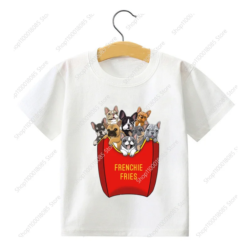 Girls French Dog Printed T-shirt Cute Funny Fashionable Dog Design Children's Top Animals T-shirt