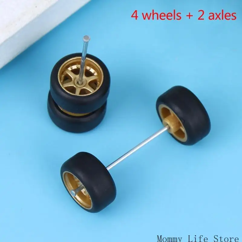 4PCS 1/64 ล้อโลหะพลาสติกและเพลาที่ทนทานสำหรับรถบรรทุกของเล่นระยะไกล