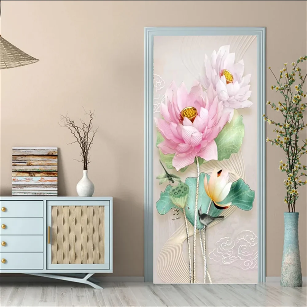 customized PVC Door Sticker Modern Art Door Poster waterproof Self-Adhesive Mural wall Stickers Corridor entrance wallpaper ﻿