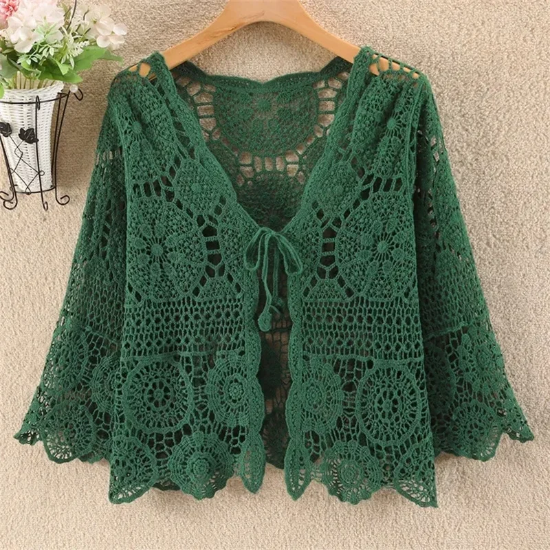 

Knitted Cardigan Women Jacket Spring Summer New 2025 Hollow Shawl Short Sun-proof Tops Female Casual All-match Ladies Coat