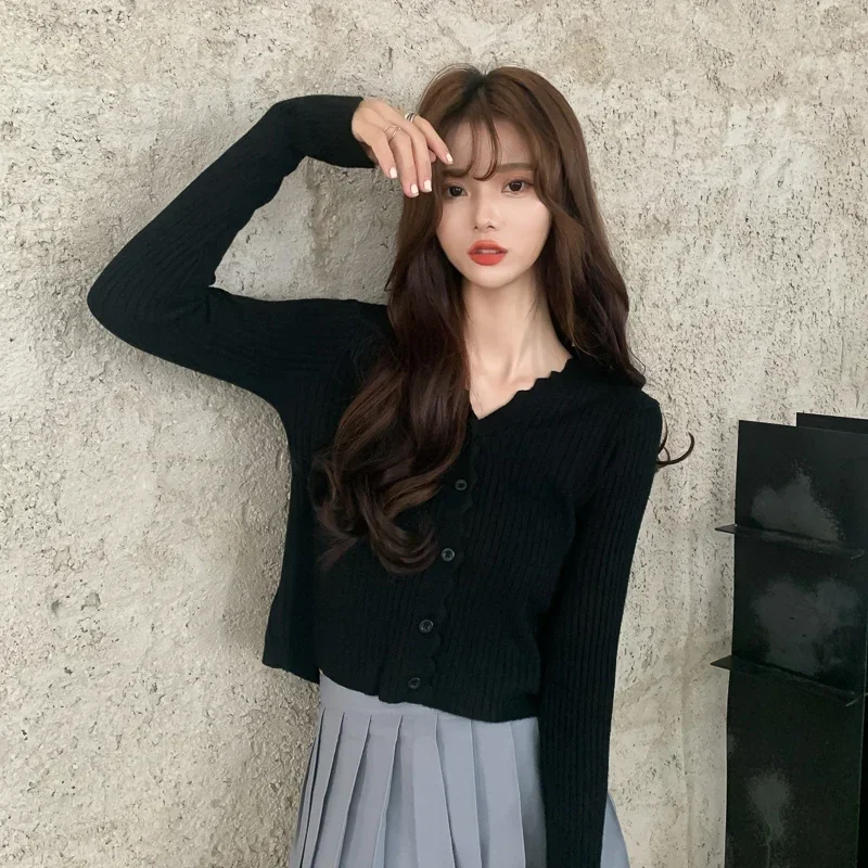 Cardigan corto da donna girocollo lavorato a maglia a costine rosa pastello viola manica lunga aderente giacca maglione corta autunno inverno Y2K outfit