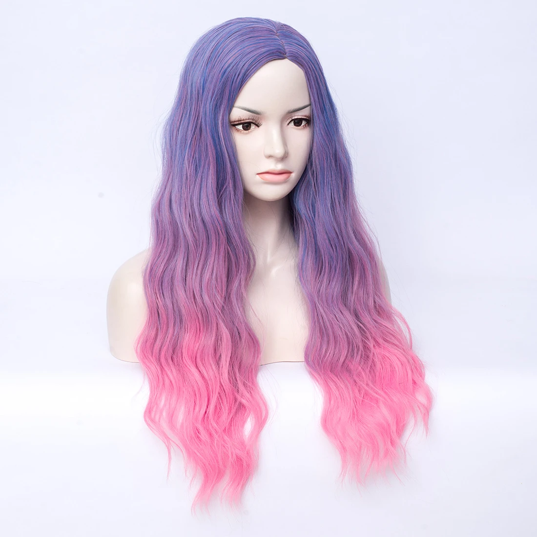 شعر مستعار نسائي طويل مموج أرجواني أومبير وردي اللون من MSIWIGS، خط الجزء الأوسط، صناعي مقاوم للحرارة للاستخدام اليومي للحفلات التنكرية