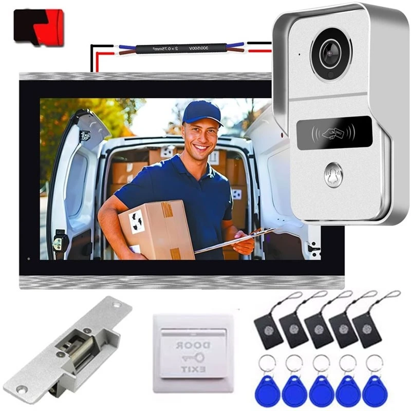 RISE-2 Wire Digital IP Video Intercom System 7In WIFI Monitor 1080P Doorphone Camera Video Doorbell Card Tuya Unlock,1 Kit