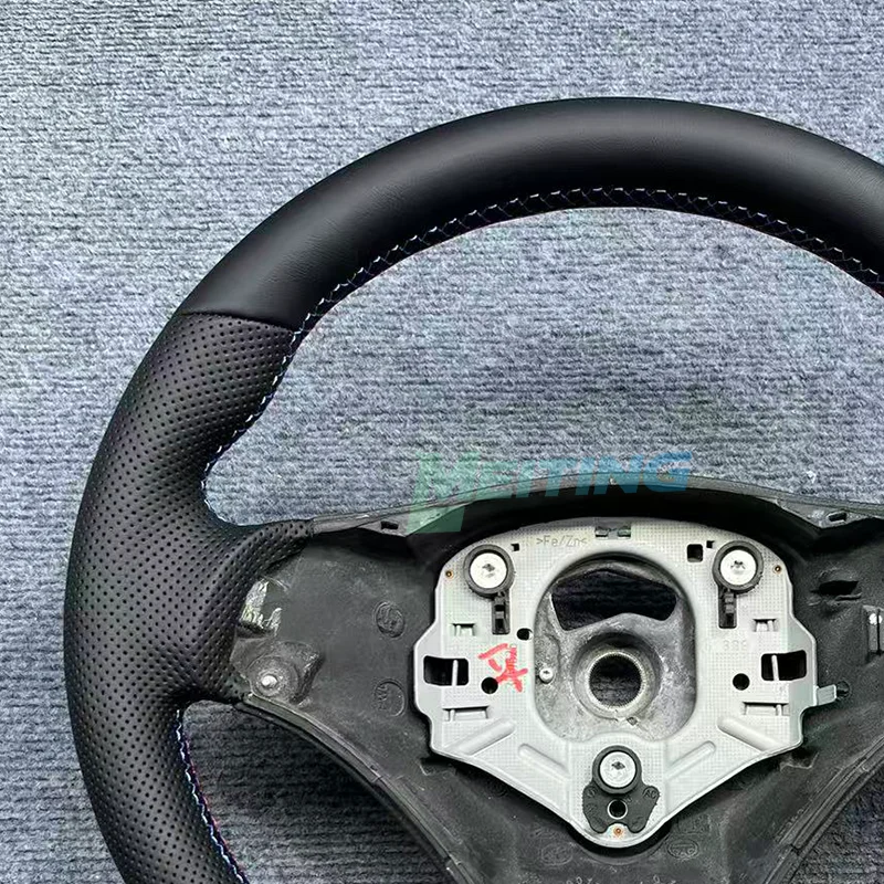 Upgraded steering wheel with genuine leather perforated material and white stitching for BMW E90 E91 E92 E93 3 Series models