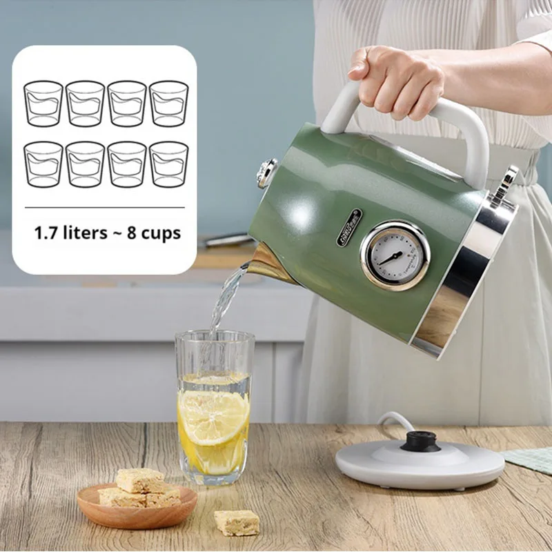 2026 غلاية كهربائية بدون فولاذ إبريق شاي منزلي عازل متكامل للتحكم في درجة الحرارة غير القابل للصدأ لون أخضر كاليفورنيا كبير