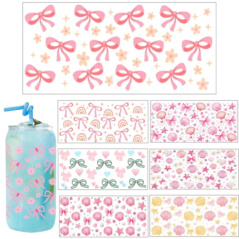 

Colorful bowknot easy peel waterproof Party DIY Decals 3D transfers uvdtf tumbler seal stickers 16oz uv dtf cup wraps