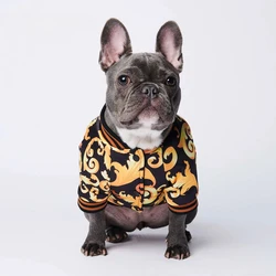 Gold Embroidery Dog Jacket Coat Warm Dog Clothes for French Bulldog Puppy Outfit Cotton Dogs Jacket Ropa Para Perro