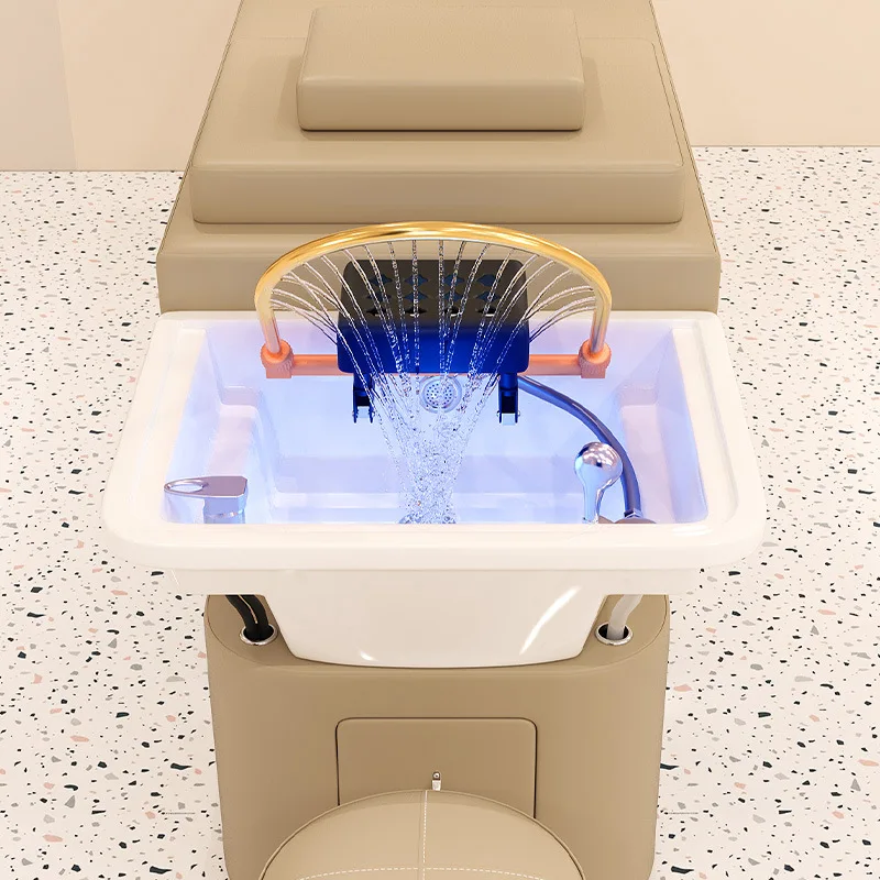 Ceramic basin stainless steel shampoo bed barber shop hair salon special water circulation fumigation head therapy massage bed