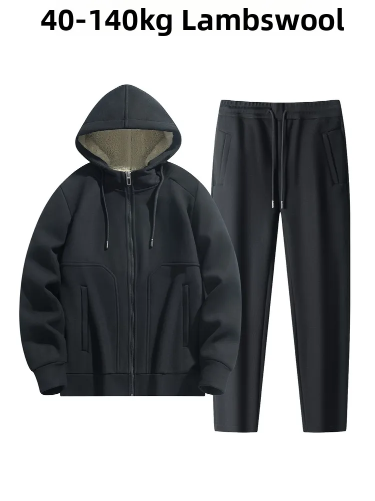 

Extra Large Fce Lined Thiened Casual Sports Set for Men Winter Warm Sweatirt Pants Loose Fit Comfortable Cotton Blend