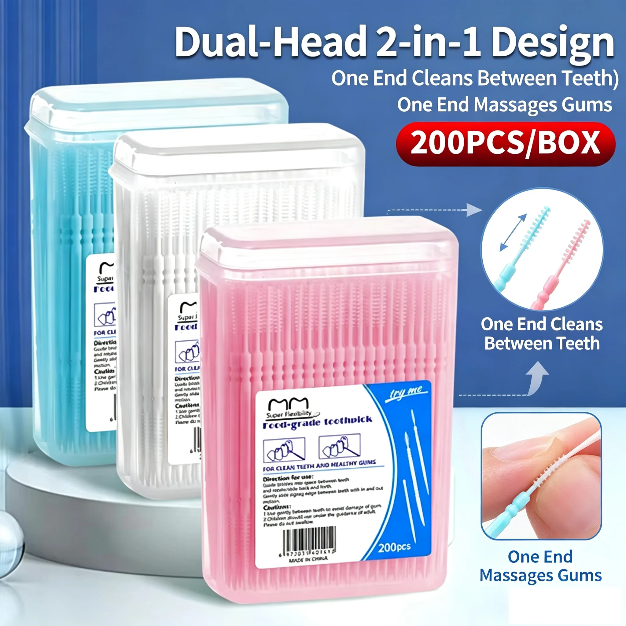 Double End Plastic Toothpick Dual Side Cleaning Design Travel Portable Effective Teeth Stain Remover