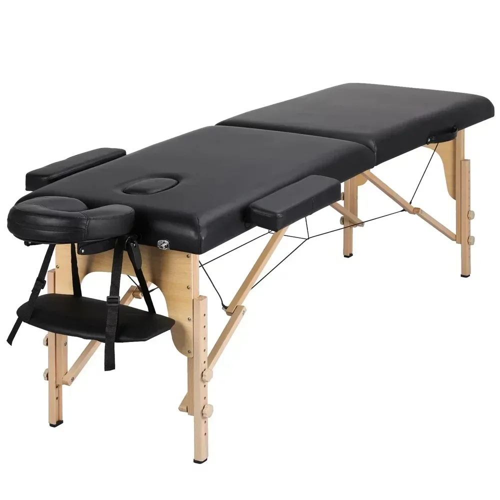 84\'\' 2 Sections Adjustable Folding Massage Bed, Black table de massage esthetique