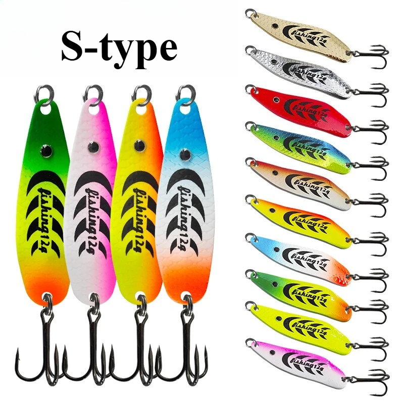 

7pcs 5g-12g Colored S-shaped Glitter Metal Jig Spoon Spinner Fishing Lure Wobbler Bait Good for Freshwater and Saltwater Fishing