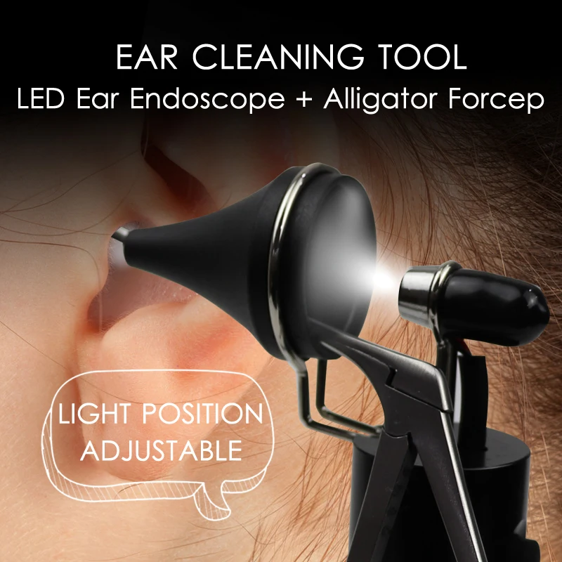 Earwax Nose Wax Cleaner Pliers Picker Ear Endoscope Remover Micro Alligator Crocodile Vet Forceps Tweezers with Light Tool D2