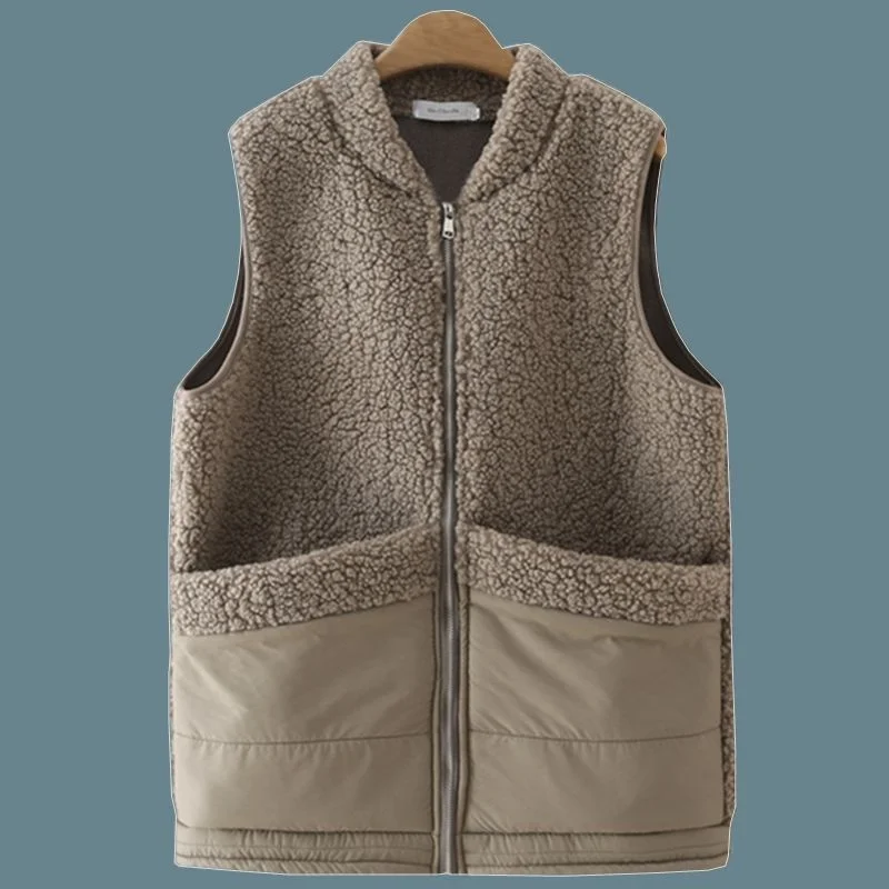 Autumn and Winter New Top for Middle and Old Age Women\'s Lamb Fleece Vest Wearing Over the Shoulder Young Mom Thickened Tank Top