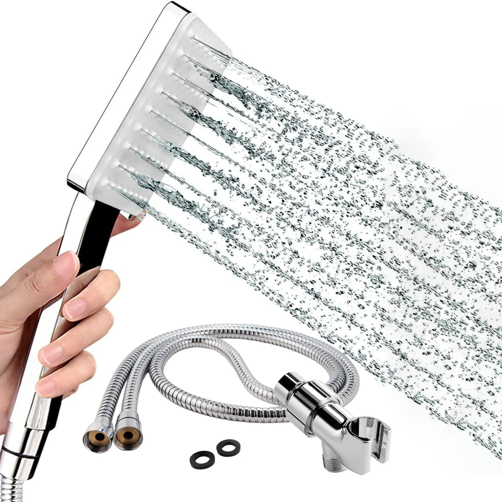 

Square Shower Head With Enlarged Water Outlet Shower Bathroom Super Pressurized Thickened And Shatter-resistant Shower Head Set
