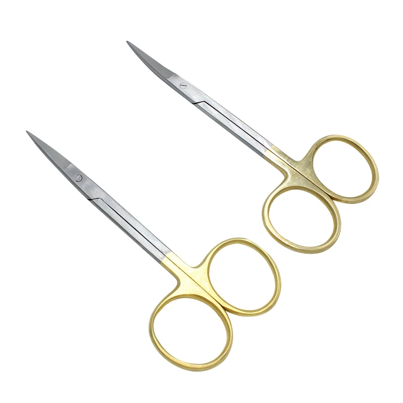 Stainless Steel Dental Surgical Scissors Straight/Curved Tip Gold Plated Handle Dentist Tools Dentistry Lab Instrument