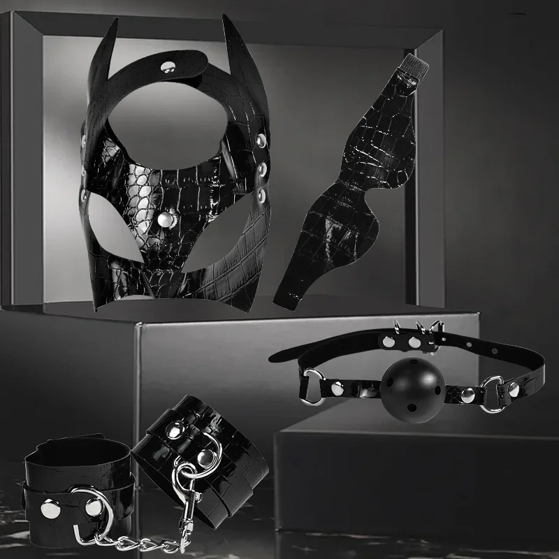 SM عبودية عدة الأفعى منقوشة الجلود الصوف مركب 12 قطعة 18 + الكبار الأزواج لعبة الجنس الكمامة طوق أصفاد المثيرة لعبة الدعائم #6