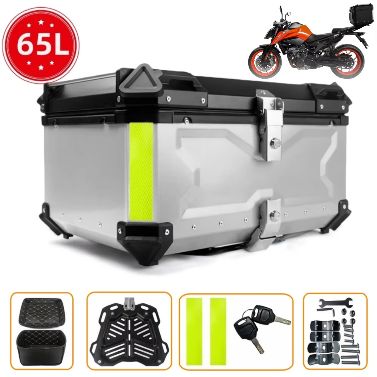 55L,65L Motorcycle Top Box Aluminium Alloy Motorcycle Trunk Helmet Box Waterproof Motorbike Tail Box Luggage Storage Cases