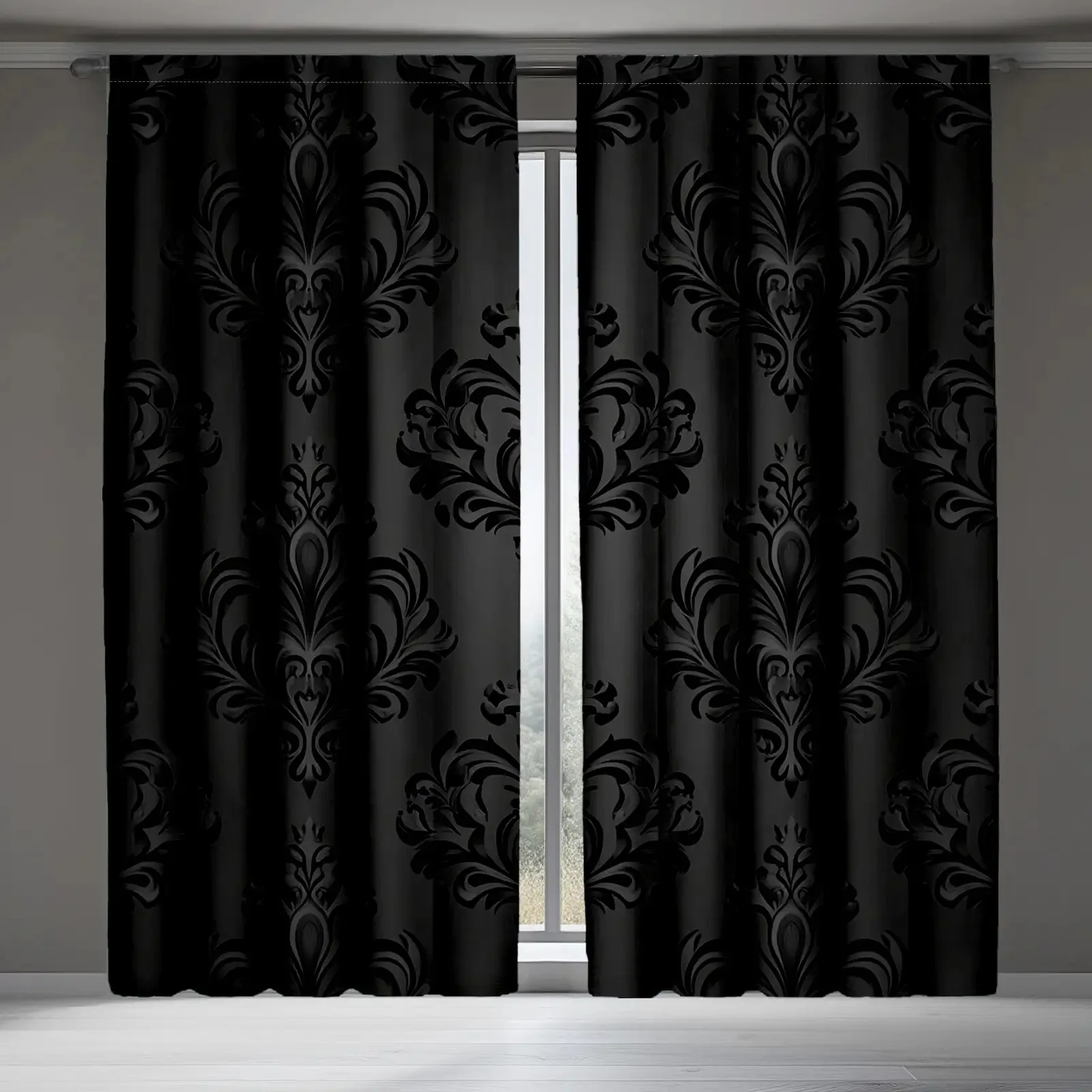 2pcs Gothic Bohemian Style Curtains - Semi Transparent Window Curtains with Pole Bag Design, Machine Washable Polyester Fiber