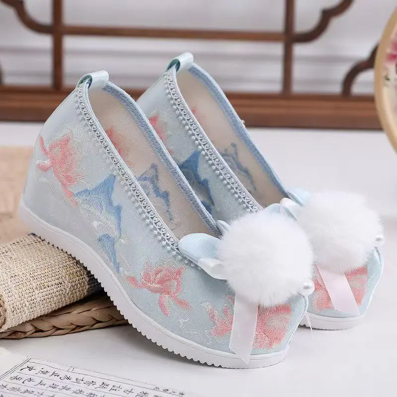 여성을위한 빨간 중국 신발 결혼식 전통 한복 고대 코스프레 요정 한 요소 자수 의상 무대 댄스 소녀 파티