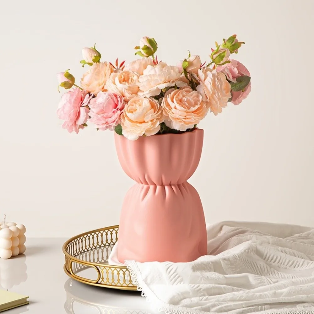 Plastic Bouquet Vase Imitation Ceramic Solid Color Water Cultivation Vase Desktop Decor High-end Flower Arrangement Vase
