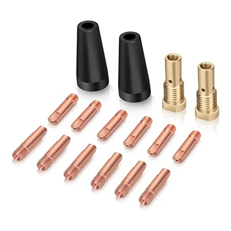 

16PCS Flux Core Gasless Nozzle Tips K3493-1 Accessory 0.035Inch Contact Tips & Gas Diffusers With Century FC90/80GL Titanium