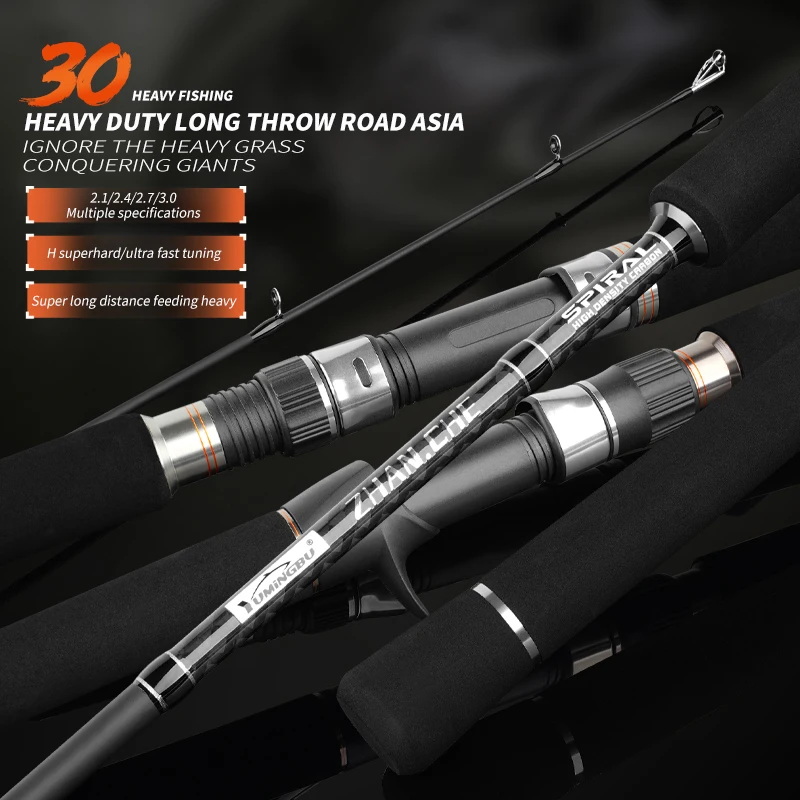 Ultra-Long Casting Heavy Lure Rod, Single Rod, H Hardness, Fast Action, Heavy Power, Carbon Fiber Material, Straight Handle Option 6.89/7.87/8.86/9.84 Feet, Black