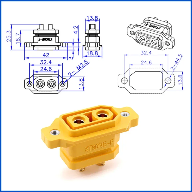 30A XT90NE Lithium Battery Charging Connector Wire Fixed Female Head Welded Type Gold-plating XT90 Terminal Male New Energy Plug