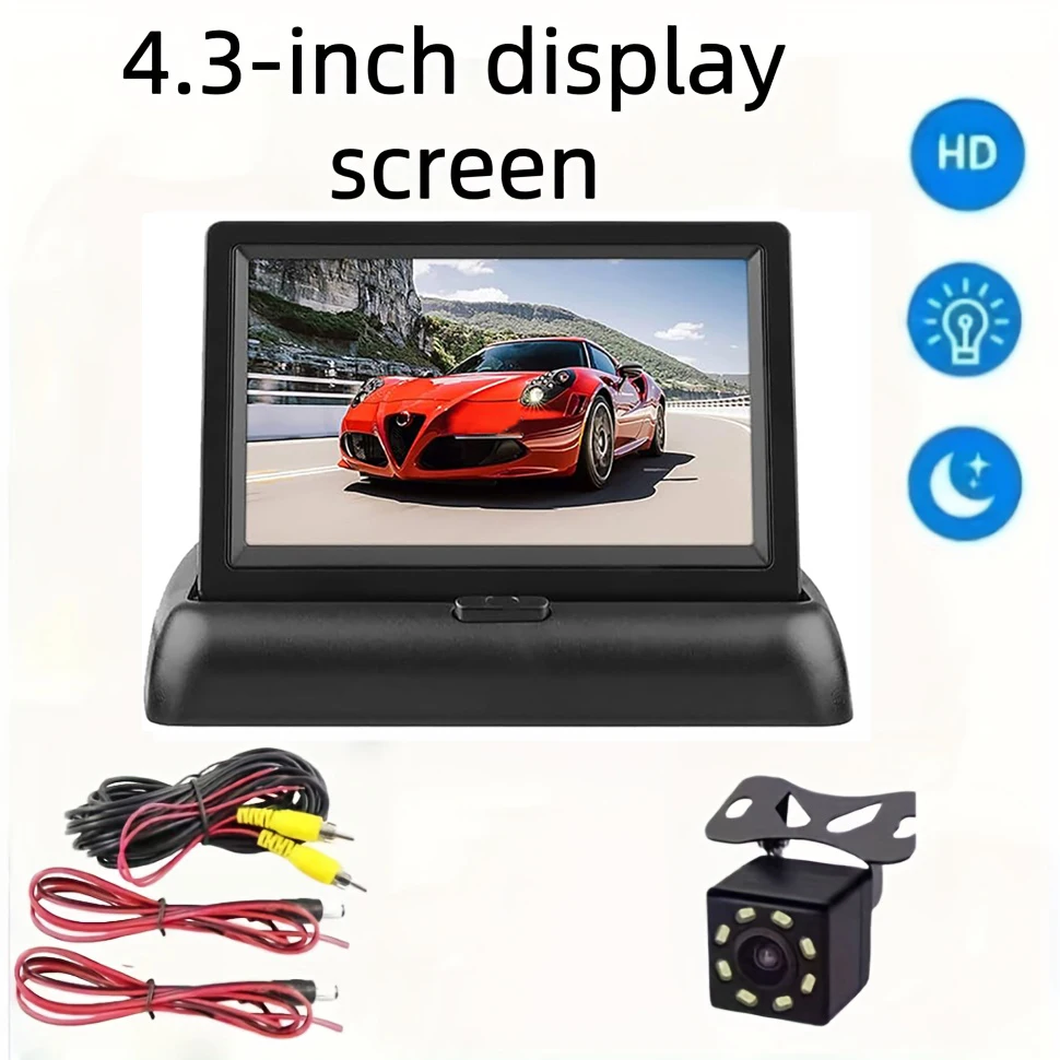 4.3-Inch Car Rearview Camera Monitor Kit, Featuring Night Vision for Backup Camera Parking Assistance