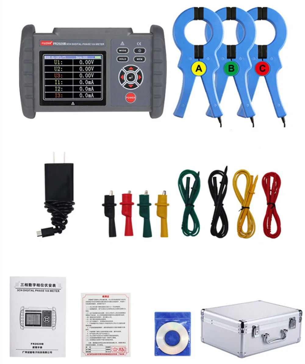 FR2020B 大口径三相デジタル位相電圧計 – 3CH、600V、1000A VAメーター