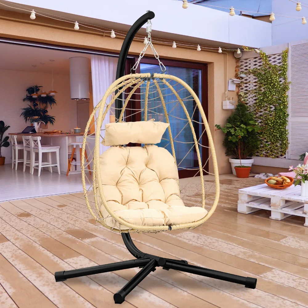 

Stand Egg Chair Hanging Swing Chair Wicker Chair Indoor Outdoor w/Cushion