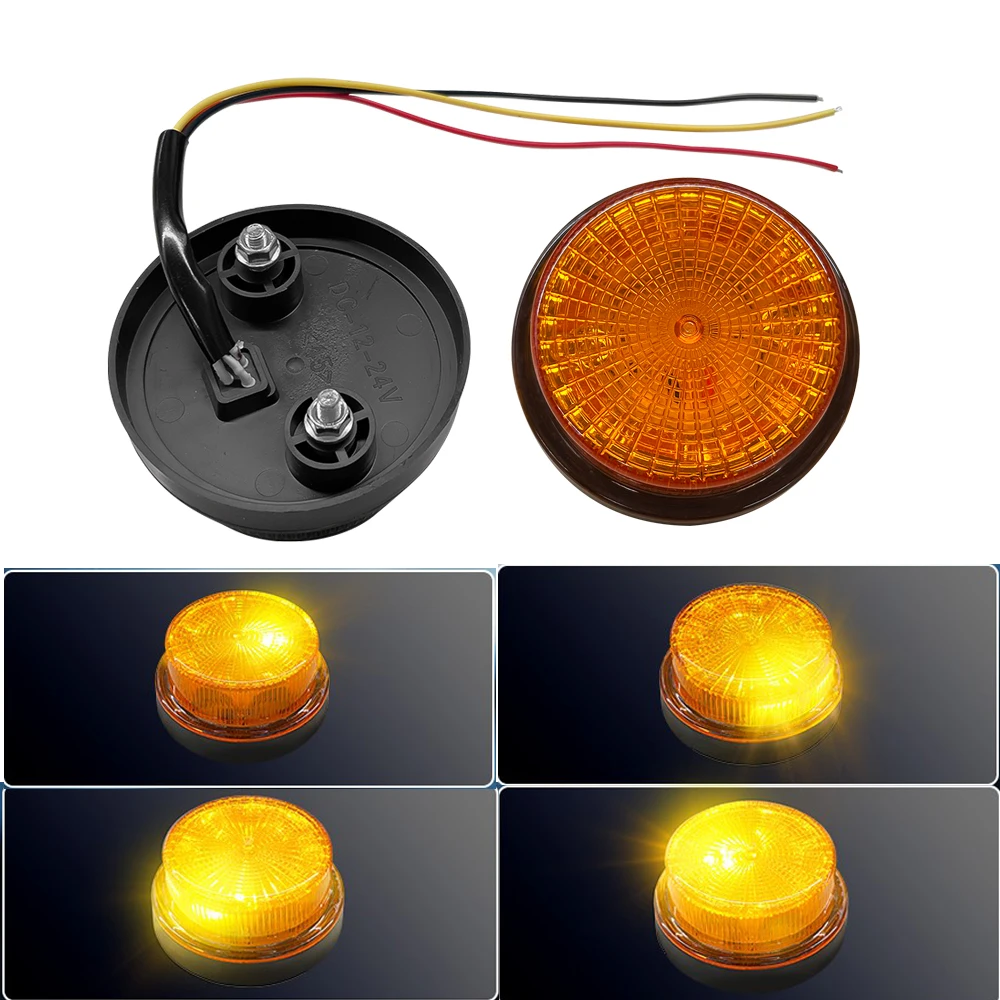 2Pcs Rotary Tractor LED Beacon 12V 24V Truck Sidelight Rotating Light Trailer Side Marker Light Round Amber Strobe Flashing Lamp