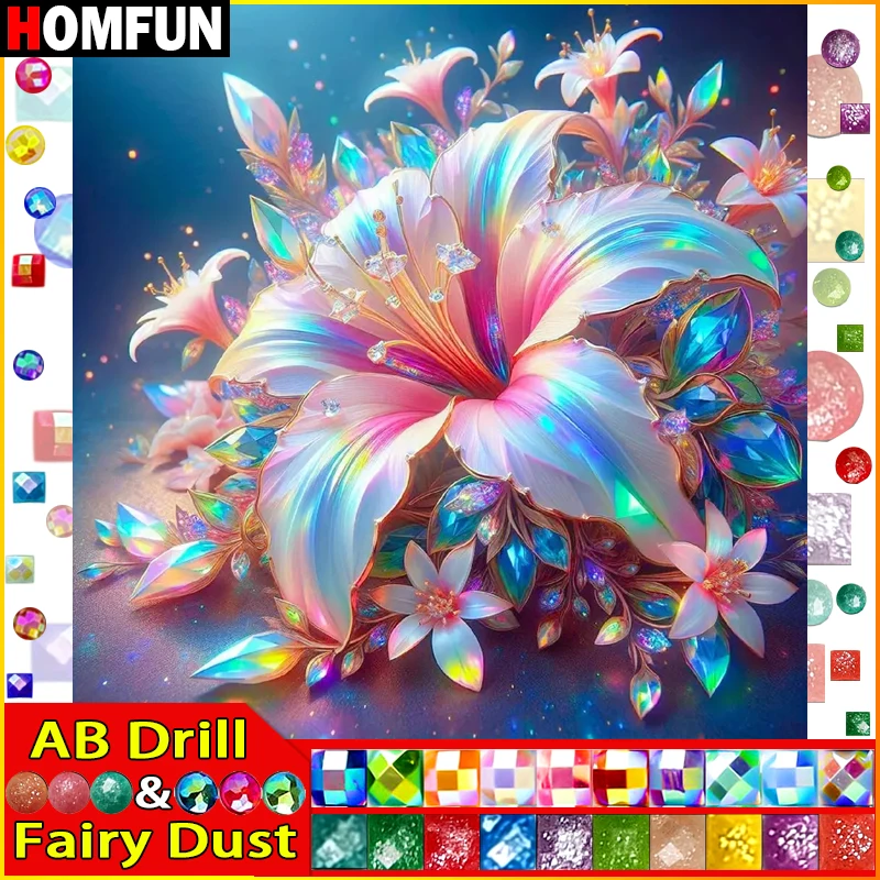 HOMFUN Fairy Dust AB Diamond Painting "Flower Lily" Full Square Round Diy 5d Diamond Embroidery Picture Rhinestone Art