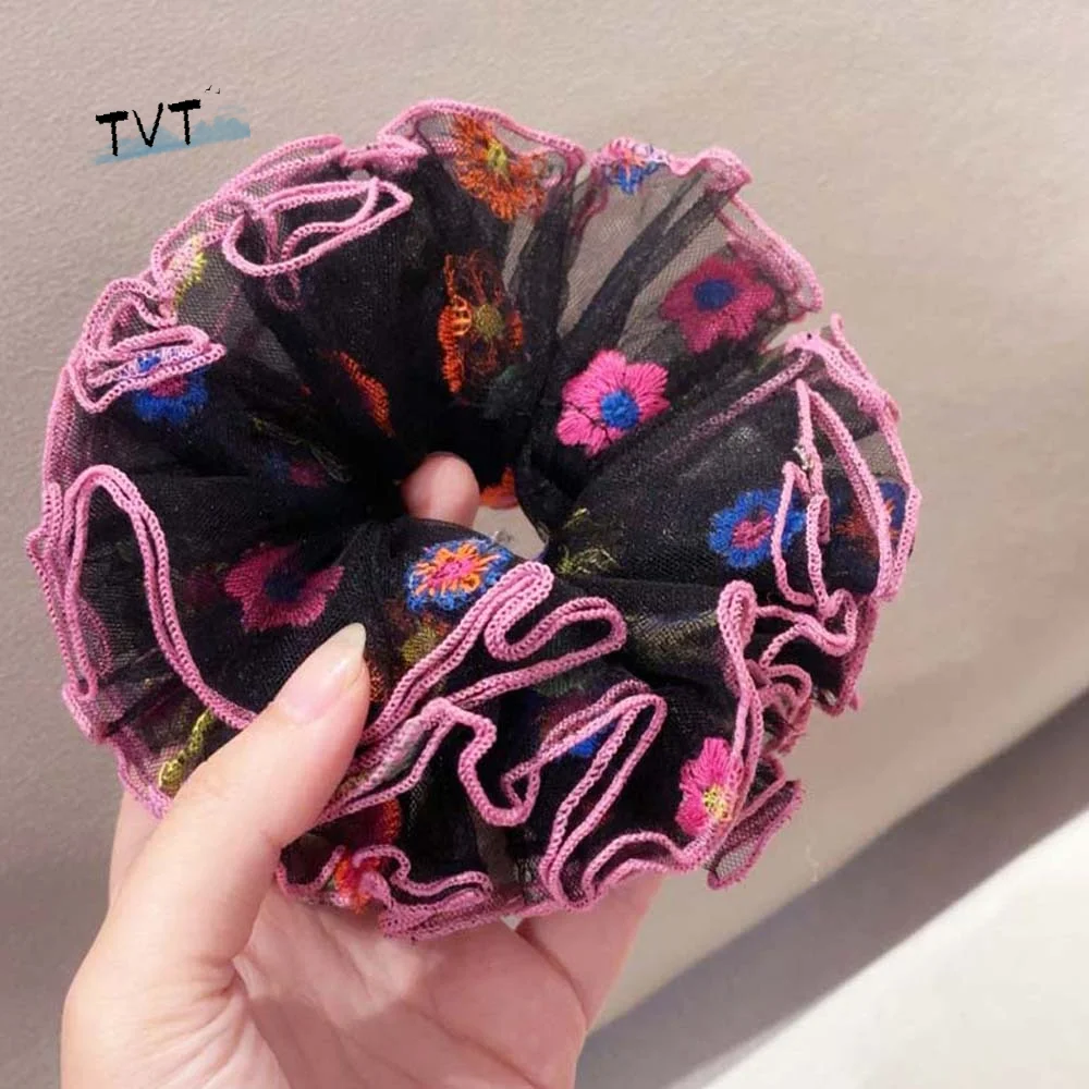 

Large Intestine Circle Embroidered Mesh Scrunchie Elastic Korean Style Flower Lace Hair Ring Headwear Quirky Style