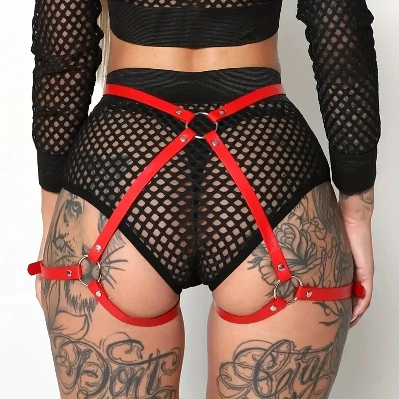 Arnés hueco rojo gótico para mujer, cadena de cintura Sexy, liguero para pierna, muslo, vientre, cadenas para fiesta, Rave, accesorios