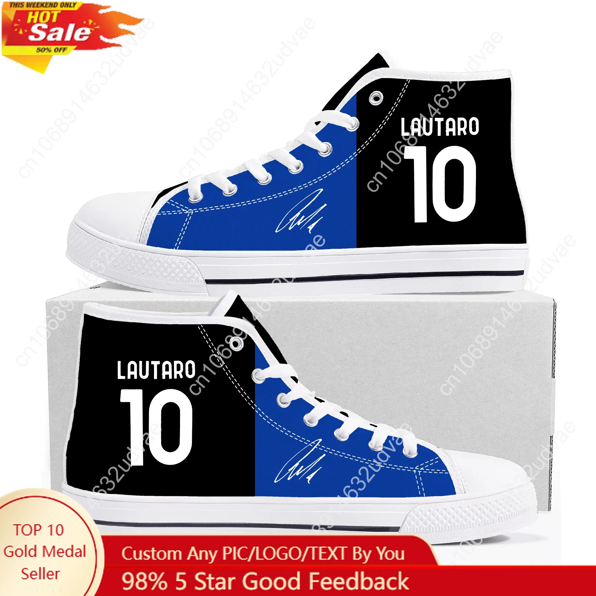 Lautaro NO.10 High Top Shoes Men Women Canvas Sneaker Argentina Soccer Star High Quality Sneakers Custom Shoe White