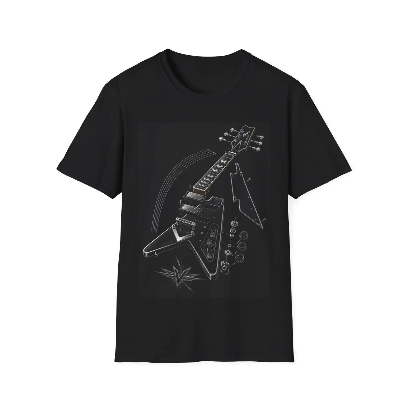 Exploded Flying V Electric Guitar T Shirt vintage Washed Breathable Stylish fashion homme graphic Versatile Unisex Soft