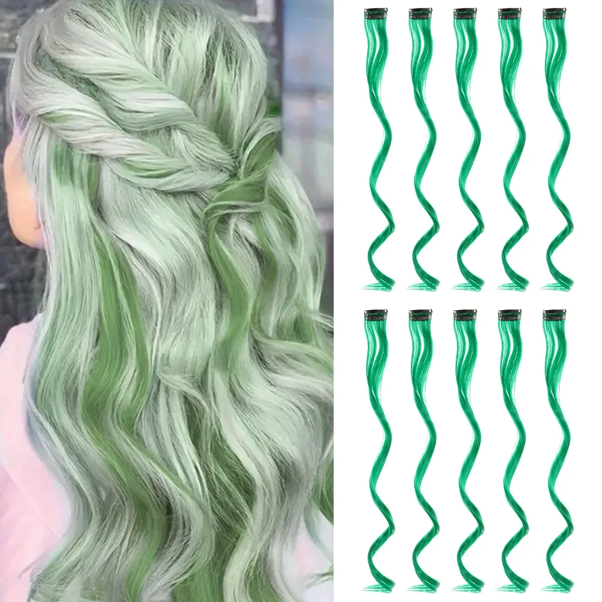

10Pcs Colored Hair Extensions Party Highlights Curly Wavy Hairpiece Clip In For Girls Women Halloween Party Wig Hair Accessories
