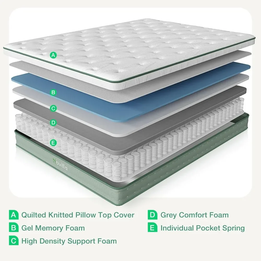 Queen Size Mattress, 10 Inch Hybrid Mattress in a Box, Foam with Individual Pocket Coils for Quality Sleep, with Quilted Cover