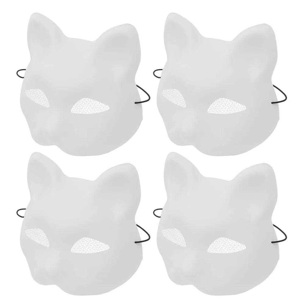 

4Pcs White Cat Masks Breathable Mesh Halloween DIY Paintable Cosplay Blank Animal Masks for Masquerade Parties