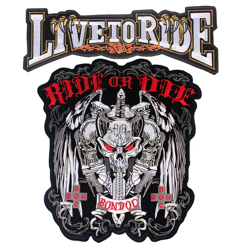 Toppa per motociclista con teschio toppe ricamate grandi per abbigliamento toppe Punk su vestiti cucire/stirare su toppe per giacche Back Big Patch
